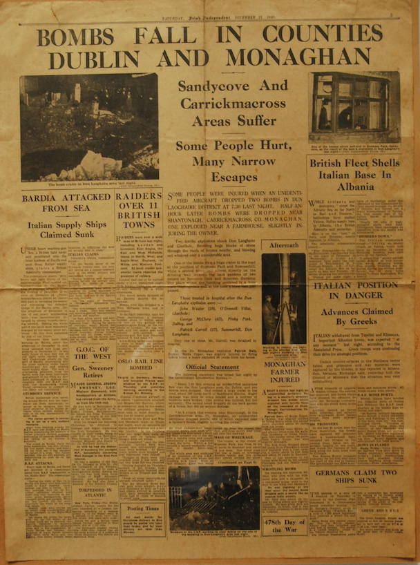 Bombs fall in Dublin and Monaghan