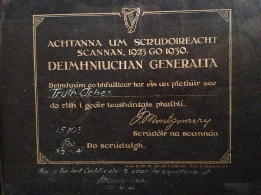 Film Censor’s Certificate, 1939
