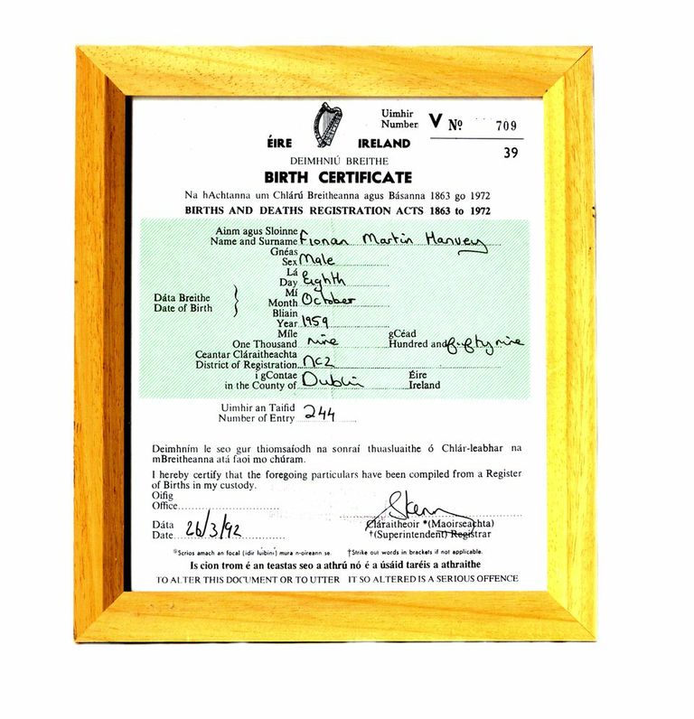 Fionan Martin Hanvey Birth Certificate